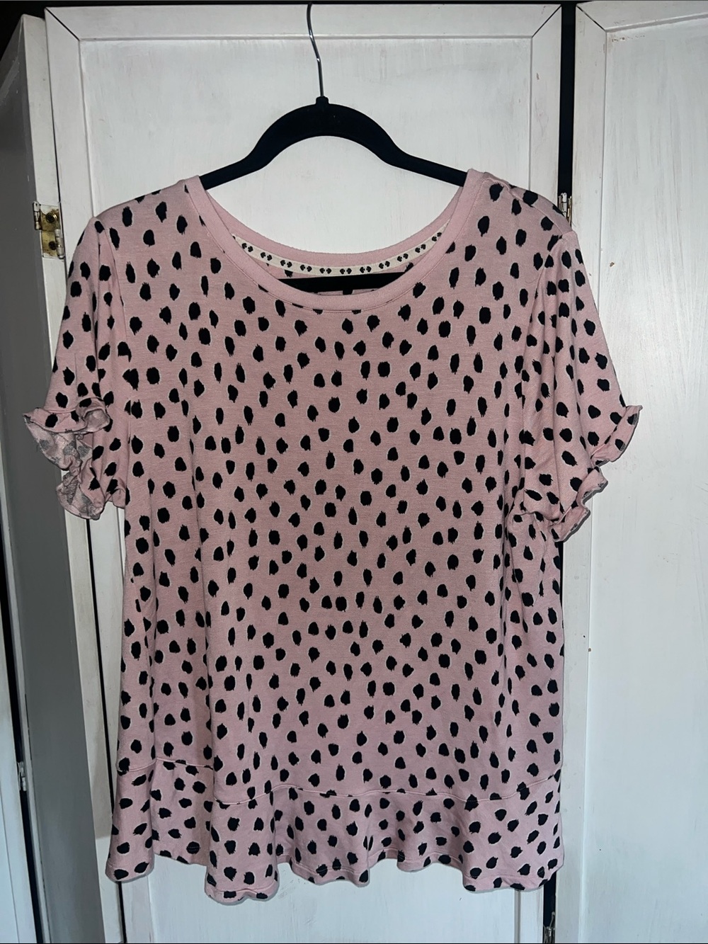 Kate spade Women's Pink Polka Dot Ruffle Sleeve Top sz XL